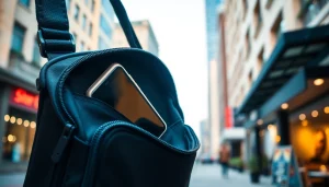 Die abschließbare Handytasche zeigt ansprechendes Design und robuste Zipper-Details.