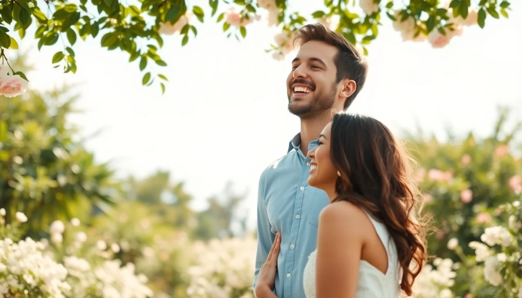 Capture the essence of Light & airy photography with a joyful couple in a sunlit garden setting.