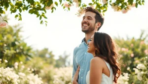 Capture the essence of Light & airy photography with a joyful couple in a sunlit garden setting.