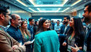 Engaged professionals at a founder investor networking conference collaborating and sharing insights.