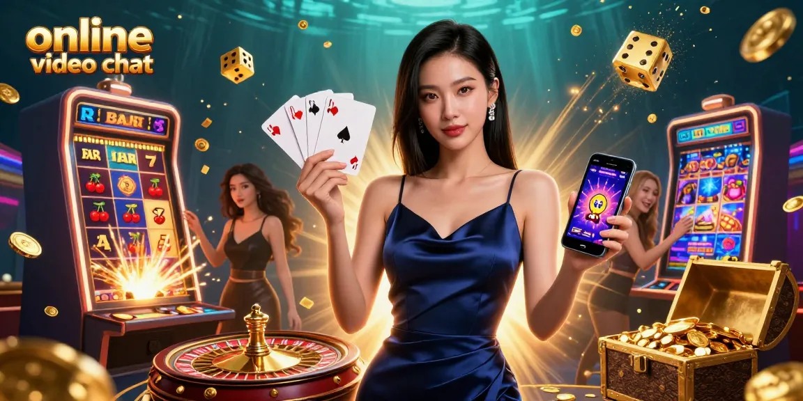Engage in online video chat with dynamic casino elements and vibrant characters.