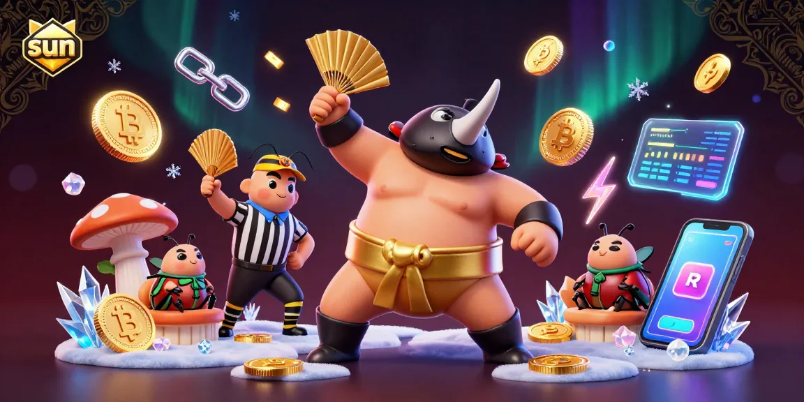 Watch the sun-inspired rhinoceros beetle stomping coins in an exciting crypto casino.