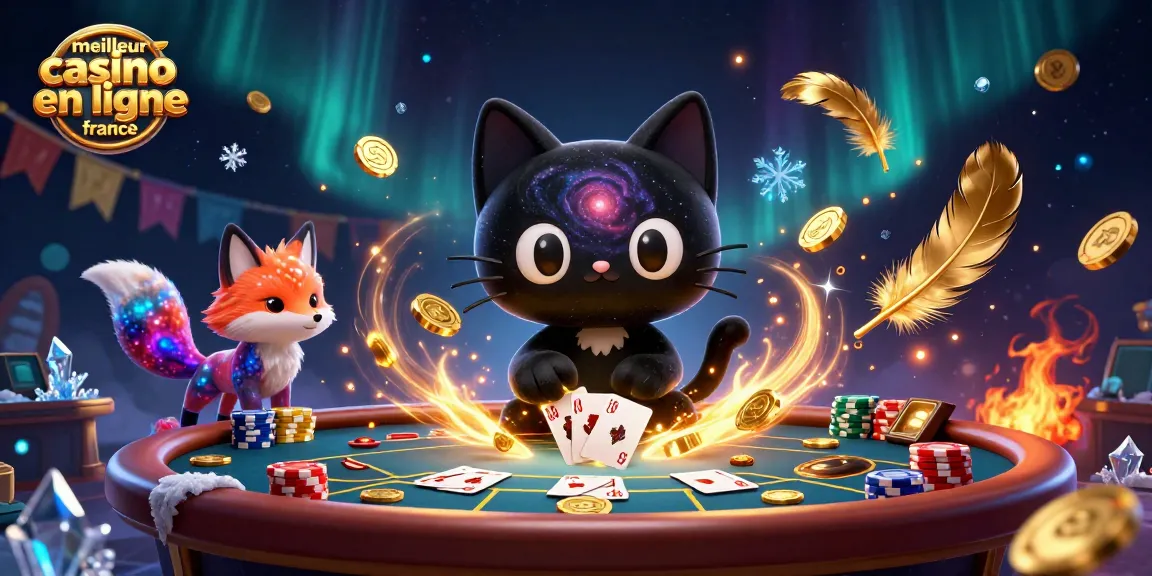 Le meilleur casino en ligne France vous plonge dans un univers coloré avec un chat noir de trou noir et un renard nébuleux.