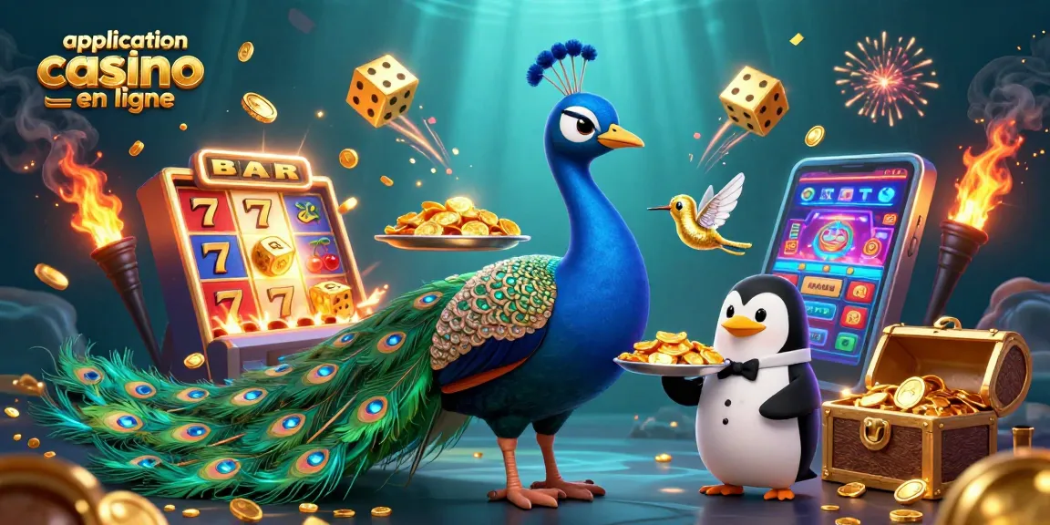 La meilleure application casino en ligne : une illustration du paon aristocratique et des éléments de jeu chatoyants.